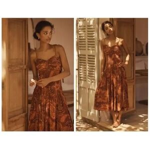 NWT Farm Rio x Anthropologie Tie Straps Drop-Waist Printed Midi Dress M